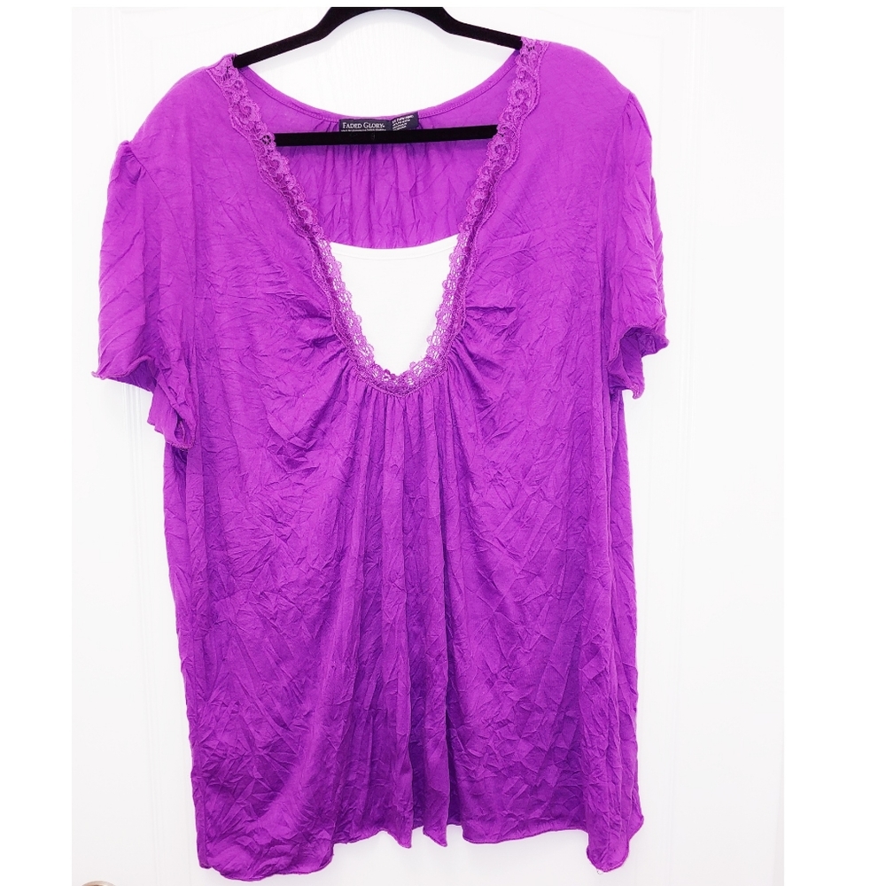 ``T25179 Faded Glory Purple Crinkle Top